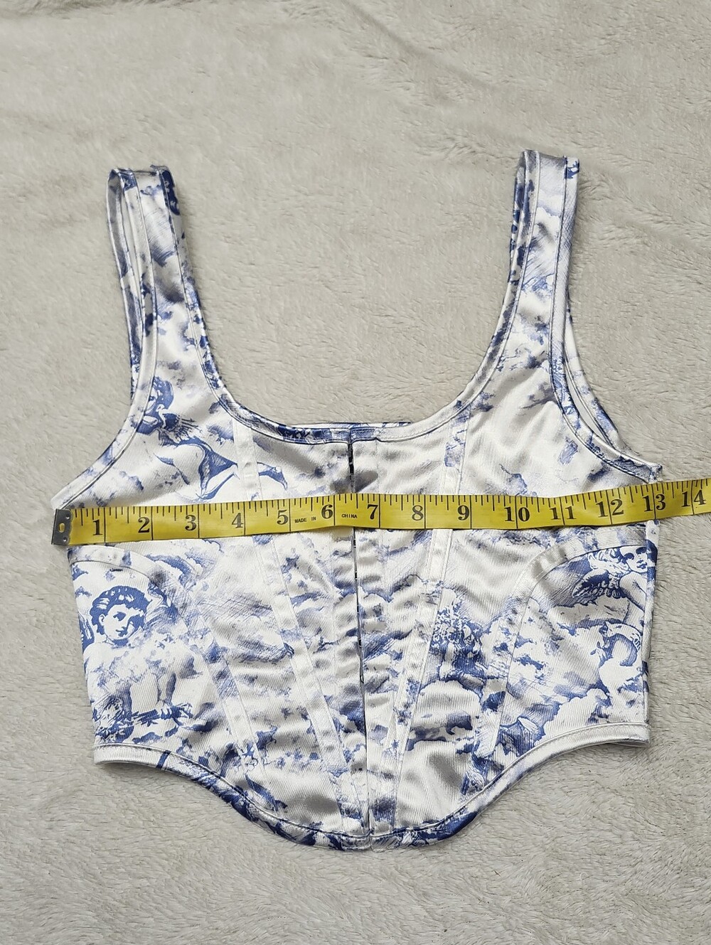 • Motel Rocks Sleeveless Satin Corset Front Closure Crop Top Small Blue White - Picture 8 of 9